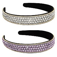 Yission 2 Pcs Rhinestone Headbands For Women Glitter Crystal Headband Fashion Jeweled Headbands For Girls Gorgeous Hair Access