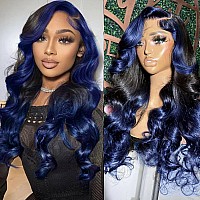 Yms Blue Human Hair Lace Front Wigs 180 Density Human Hair Wig For Women Blue And Black Ombre Lace Front Wigs Human Hair Body W