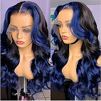 Yms Blue Human Hair Lace Front Wigs 180 Density Human Hair Wig For Women Blue And Black Ombre Lace Front Wigs Human Hair Body W