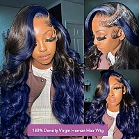 Yms Blue Human Hair Lace Front Wigs 180 Density Human Hair Wig For Women Blue And Black Ombre Lace Front Wigs Human Hair Body W