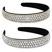 Yission 2 Pcs Rhinestone Headbands For Women Glitter Crystal Headband Fashion Jeweled Headbands For Girls Gorgeous Hair Access