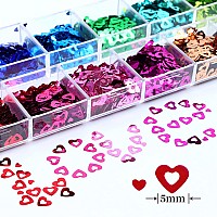 12 Colors Heart Nail Art Glitter Sequins 3D Love Heart Nail Flakes Designs Holographic Laser Big Small Hearts Nail Art Supplie