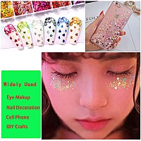 12 Colors Heart Nail Art Glitter Sequins 3D Love Heart Nail Flakes Designs Holographic Laser Big Small Hearts Nail Art Supplie