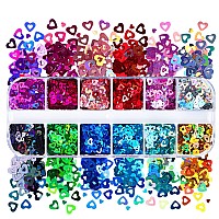 12 Colors Heart Nail Art Glitter Sequins 3D Love Heart Nail Flakes Designs Holographic Laser Big Small Hearts Nail Art Supplie