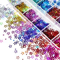 12 Colors Star Nail Art Glitter Sequins 3D Fivepointed Star Nail Flakes Designs Holographic Laser Hollow Star Nail Art Suppli