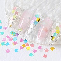 Rabbit Nail Art Glitter Sequins 3D Animal Rabbits Nail Flakes Designs Holographic Easter Laser Rabbit Acrylic Nails Supplies F