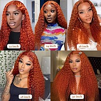 Daules Ginger Deep Wave Lace Front Wigs Human Hair 180 Density Orange 13X4 Curly Lace Frontal Wigs Orange Colored Glueless Pre