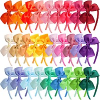 Siquk 28 Pieces Bow Headbands Grosgrain Ribbon Bow Headband Fashion Hair Bows Headbands For Girls 28 Colors