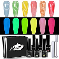 Mizhse Glow In The Dark Gel Nail Polish Cat Eye Gel Polish Macaroon Gel Nail Polish Colors Set Shimmer Nail Gel Soak Off Nail