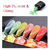 Mizhse Glow In The Dark Gel Nail Polish Cat Eye Gel Polish Macaroon Gel Nail Polish Colors Set Shimmer Nail Gel Soak Off Nail