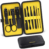 Zizzon Travel Mini Manicure Set Nail Clipper Set 10 In 1 Stainless Steel Pedicure Care Grooming Kit With Caseblackyellow