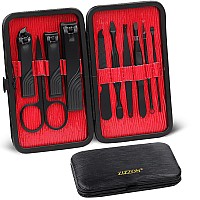 Zizzon Travel Mini Manicure Set Nail Clipper Set 10 In 1 Stainless Steel Pedicure Care Grooming Kit With Caseblackred