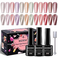 Mizhse Cat Eye Gel Nail Polish 12 Basic Colors Collection Glitter Gel Polish Set Magnetic Nail Polish Sparkle Shimmer Fall Nai