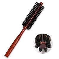 Small Boar Bristle Hair Brush Portable Round Natural Bristle Travel Brush With Wood Handle For Thin Or Short Hair Adding Volum