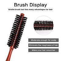 Small Boar Bristle Hair Brush Portable Round Natural Bristle Travel Brush With Wood Handle For Thin Or Short Hair Adding Volum