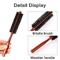 Small Boar Bristle Hair Brush Portable Round Natural Bristle Travel Brush With Wood Handle For Thin Or Short Hair Adding Volum