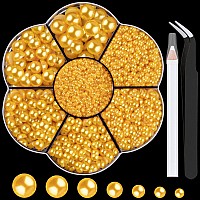 Nail Art Flat Back Half Round Pearl Kits 28 1 Box Of 6000 Pcs Flatback Golden Yellow With Tweezer And Picker Pencil For Home D