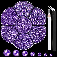 Nail Art Flat Back Half Round Pearl Kits 35 1 Box Of 6000 Pcs Flatback Violet Ab With Tweezer And Picker Pencil For Home Diy N