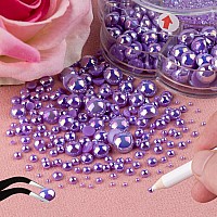 Nail Art Flat Back Half Round Pearl Kits 35 1 Box Of 6000 Pcs Flatback Violet Ab With Tweezer And Picker Pencil For Home Diy N