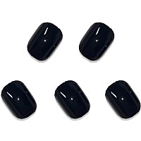 Babalal Square Press On Nails Short Fake Nails Black Glue On Nails Glossy Full Cover Solid Color Squoval Acrylic Nails 24Pcs Sho