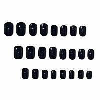 Babalal Square Press On Nails Short Fake Nails Black Glue On Nails Glossy Full Cover Solid Color Squoval Acrylic Nails 24Pcs Sho