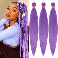 Light Lavender Vibrant Purple Pre Stretched Braiding Hair 30 Inch Kanekalon Box Braid Hair Extensions 3 Packs Yaki Texture Pre F