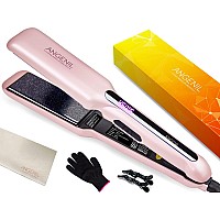 ANGENIL Pink Flat Iron Hair straightner Wide Plate 1.6 Inch, Ceramic Dual Voltage Flat Iron Hair Curling Iron in one, Hair straightening Iron, Hair Straightener and Curler 2 in 1, Hair Styling Tools