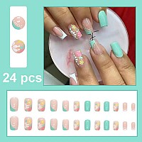 Magrace Medium Press On Nails Square French Tip Fake Nails With Designs 24 Pcs Square False Stick On Nails For Women A1