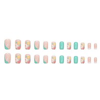 Magrace Medium Press On Nails Square French Tip Fake Nails With Designs 24 Pcs Square False Stick On Nails For Women A1