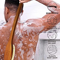 Icandoit1968Inch Natural Boar Bristles Antislip Extra Long Handle Bath Brushbent Handle Shower Scrubber For Exfoliatingshow