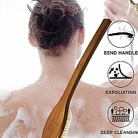 Icandoit1968Inch Natural Boar Bristles Antislip Extra Long Handle Bath Brushbent Handle Shower Scrubber For Exfoliatingshow