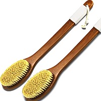 Icandoit1771Inch Natural Stiff Sisal Bristles Antislip Long Handle Bath Brush Bent Handle Shower Scrubber For Exfoliating Sho