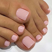 Kxamelie Solid Color Square Press On Toenails Shortglossy Fake Toenails Press On Nails Acrylic Toe Nailsreusable Baby Pink Toe