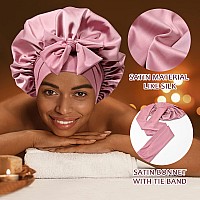 Satin Hair Bonnet Wide Band Silk Like Sleeping Bonnets For Curly Hair Hair Wrap For Night Cap With Tie Band Breathable Satin B