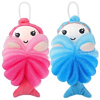 2 Pcs Bath Loofahs Kids Toddler Body Loofahs Cute Cartoon Kids Loofah Kid Bath Sponges Loofah Bath Pouf Body Scrubber Mesh Loofa