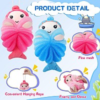 2 Pcs Bath Loofahs Kids Toddler Body Loofahs Cute Cartoon Kids Loofah Kid Bath Sponges Loofah Bath Pouf Body Scrubber Mesh Loofa