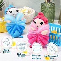 2 Pcs Bath Loofahs Kids Toddler Body Loofahs Cute Cartoon Kids Loofah Kid Bath Sponges Loofah Bath Pouf Body Scrubber Mesh Loofa