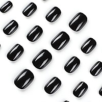 Hjkdsfd Square Press On Nails Extra Short Fake Nails Black False Nails Acrylic Artificial Glossy Design Nails Full Cover Glue On