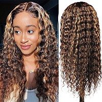 Pinketer Honey Blonde Curly Lace Front Wig Human Hair 13X4 Ombre Highlight Deep Wave Lace Front Wigs Human Hair 180 Density Hum