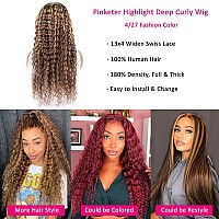 Pinketer Honey Blonde Curly Lace Front Wig Human Hair 13X4 Ombre Highlight Deep Wave Lace Front Wigs Human Hair 180 Density Hum