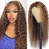 Honey Blonde Curly Lace Front Wig Human Hair 13X4 Highlight Ombre Deep Wave Lace Front Wigs Human Hair 180 Density Human Hair L