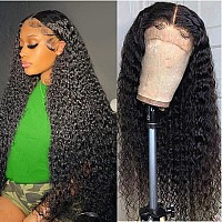 Pinketer Deep Wave Lace Front Wigs Human Hair Natural 13X4 Swiss Lace Frontal Human Hair Wig 180 Density Brazilian Virgin Human