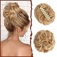 Sofeiyan Claw Clip Messy Bun Hairpieces Wavy Curly Hair Bun Clip In Claw Chignon Ponytail Hairpiece Tousled Updo Hair Extensions