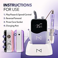 M Mase Nail Drill Professional 2In1 Cordless Electric Nail Drill Machine Portable Rechargeable Hd Display 35000 Rpm Acr