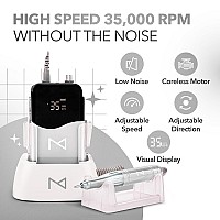 M Mase Nail Drill Professional 2In1 Cordless Electric Nail Drill Machine Portable Rechargeable Hd Display 35000 Rpm Acr