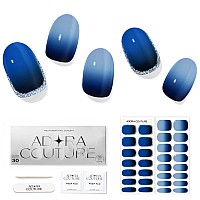 Adora Couture Semi Cured Gel Nail Strips 30Pcs Navy Blue Ombre With Silver Glitter Gel Nail Wraps Gel Nail Stickers With Uv