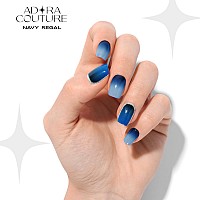 Adora Couture Semi Cured Gel Nail Strips 30Pcs Navy Blue Ombre With Silver Glitter Gel Nail Wraps Gel Nail Stickers With Uv