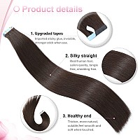 Evala Tape In Hair Extensions Human Hair Brown Hair Extensions 2 Dark Brown Hair Extensions 20Pcs 40G Tape In Human Hair Extens