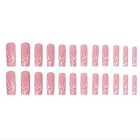 Foccna Square Press On Nails Long Pearl Pink Fake Nails Acrylic False Nailsartificial Nails For Women And Girls 24 Pcs