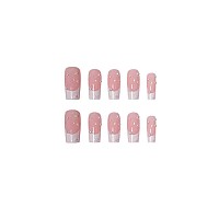 Foccna 24Pcs Pink Fake Nails Square Pearl Glossy Press On Nail Long False Tips French Artificial Finger Manicure For Women And G